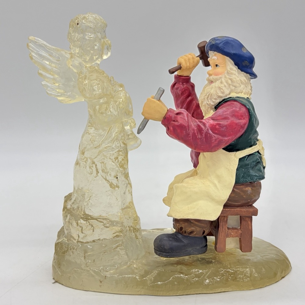 Vintage Santa Carving Ice Angel Sculpture Ceramic Figurine Christmas Workshop